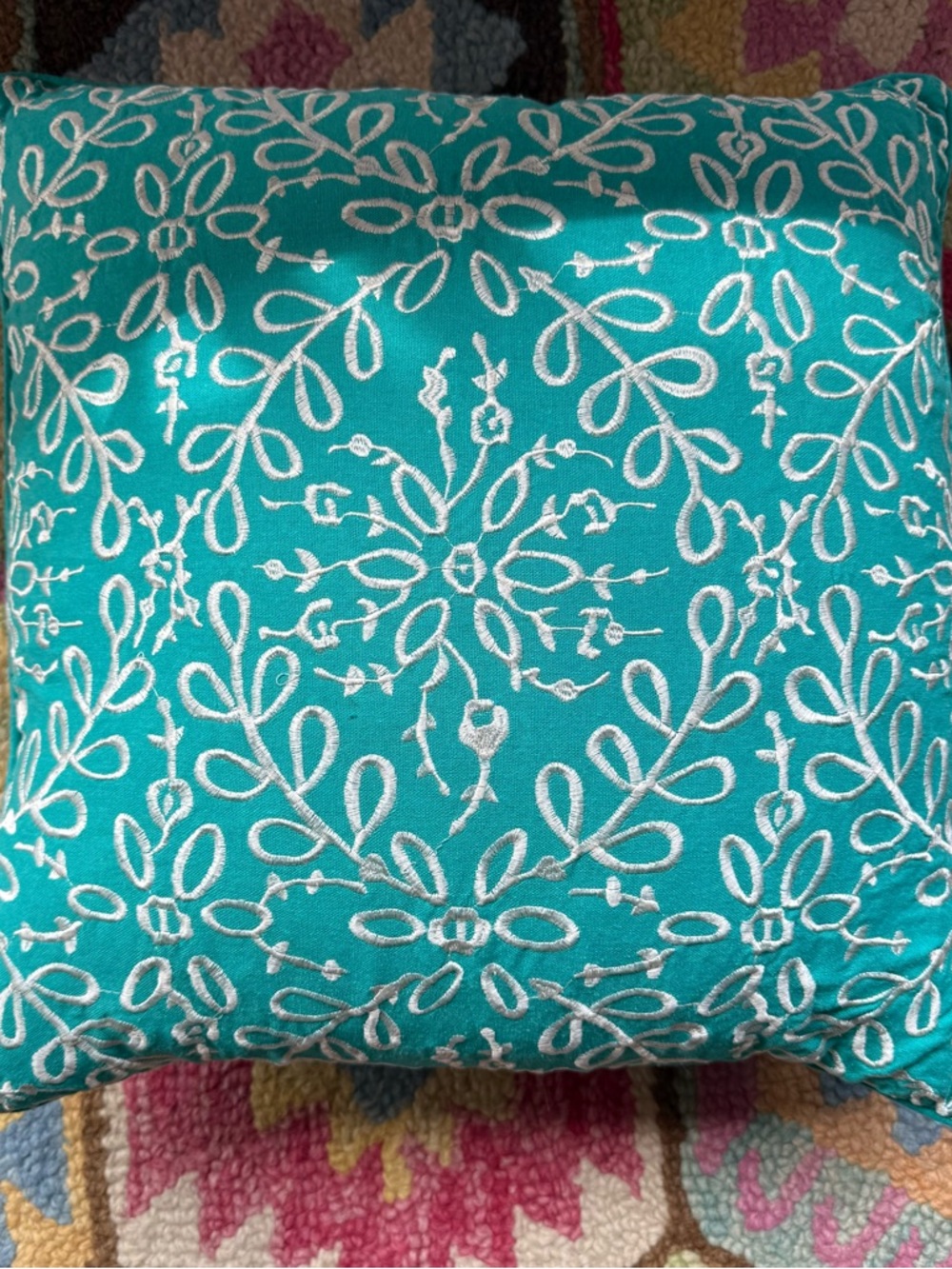 Turquoise Embroidered Decorative Throw Pillow - Nina Campbell 16x16